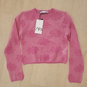 ZARA Pink Floral Sweater